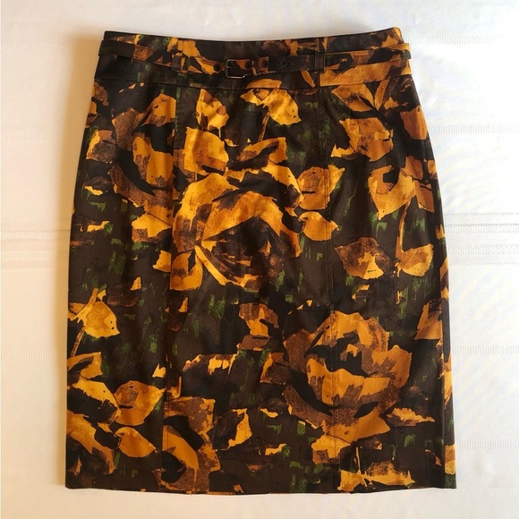 NWT New York & Company Brown & Gold Pencil Skirt Knee-Length Size 14 - Picture 2 of 9